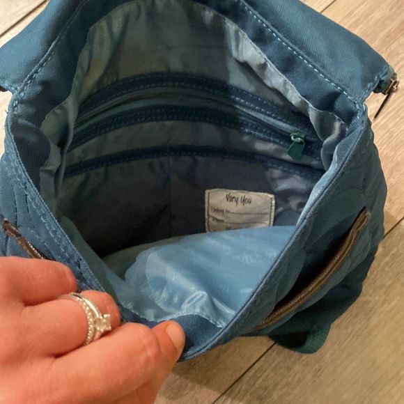 THIRTY-ONE Quilted Backpack Hunter Green w/ Removable Straps & Brown Trim - Picture 8 of 11